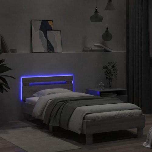 Sengeramme med sengegavl og LED-lys 90×190 cm - grå sonoma-eg