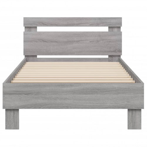 Sengeramme med sengegavl og LED-lys 90×190 cm - grå sonoma-eg