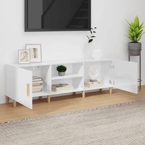 Tv-bord 150x30x50 cm konstrueret træ hvid højglans
