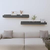 Væghylder 2 stk. 80x12x9 cm massivt fyrretræ grå