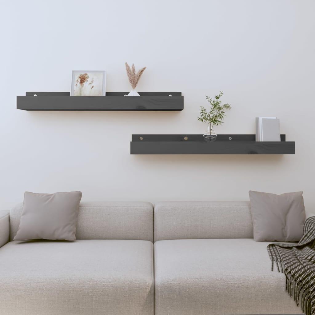 Væghylder 2 stk. 80x12x9 cm massivt fyrretræ grå