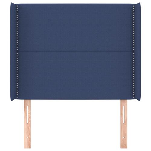 Sengegavl med kanter 93x16x118/128 cm stof blå