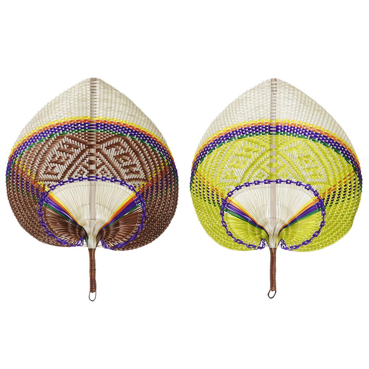 Vægdekoration i bambus - Orange/Natur, 40 × 0,5 × 32 cm (2 stk)