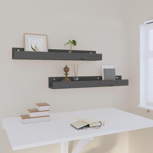 Væghylder 2 stk. 80x12x9 cm massivt fyrretræ grå