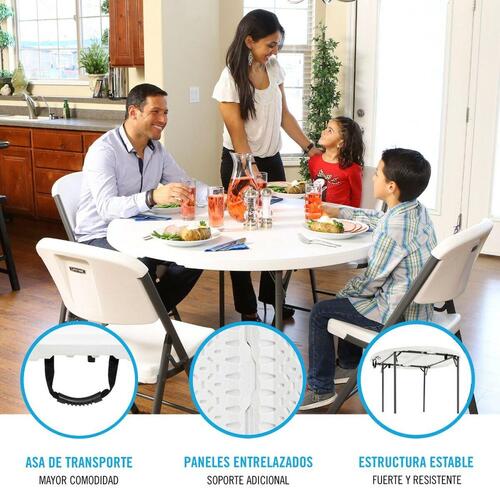 Sammenklappeligt bord Lifetime Hvid 122 x 73,5 x 122 cm Stål Plastik