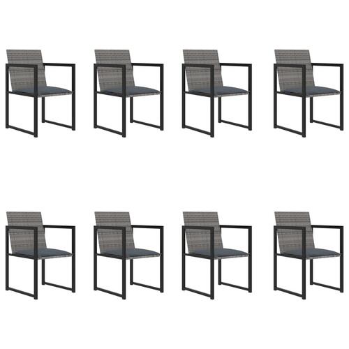 Udendørs spisebordssæt 9 dele med hynder polyrattan grå