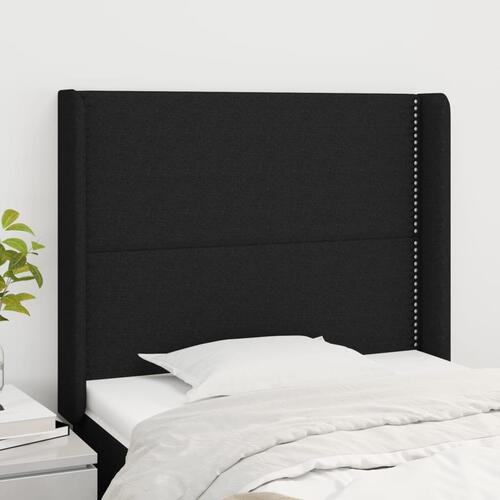 Sengegavl med kanter 103x16x118/128 cm stof sort