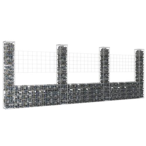 Gabionkurv med 4 stolper 380x20x150 cm U-facon jern