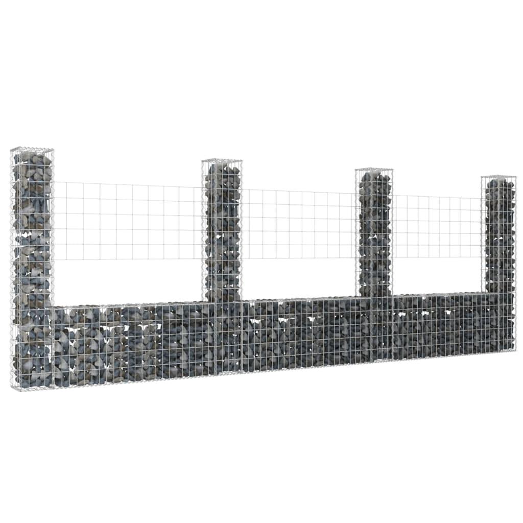 Gabionkurv med 4 stolper 380x20x150 cm U-facon jern