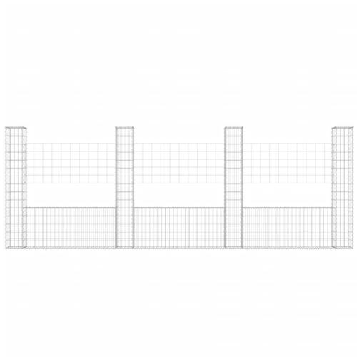 Gabionkurv med 4 stolper 380x20x150 cm U-facon jern