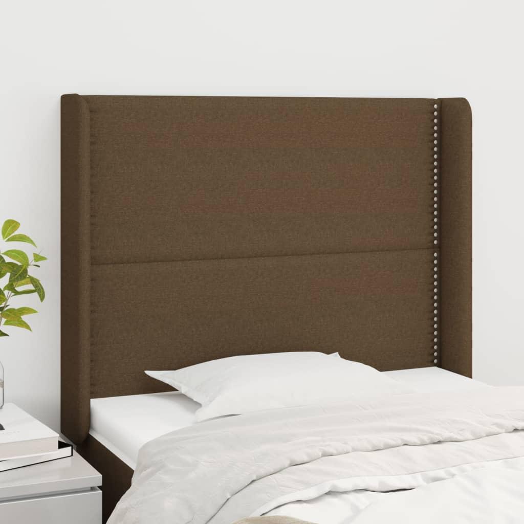 Sengegavl med kanter 103x16x118/128 cm stof mørkebrun