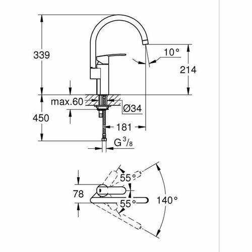 Kitchen Tap Grohe Wave Cosmopolitan - 32449001 C-formet Metal