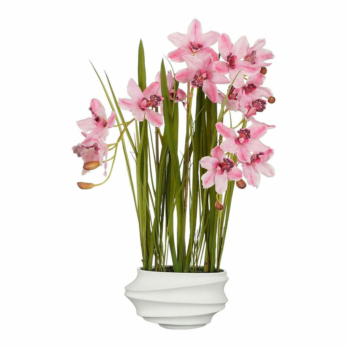 Mica Decorations kunstig Cymbidium orkidé m. urtepotte - 81 × 49 × 40 cm, grøn/pink, polyester