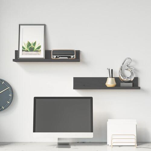 Væghylder 2 stk. 50x11x9 cm massivt fyrretræ Grå