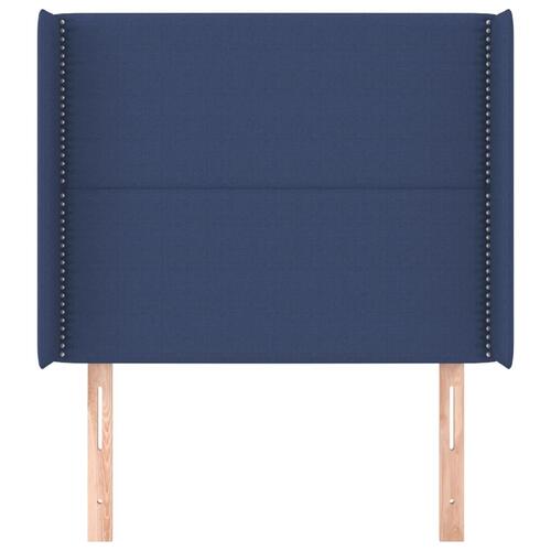 Sengegavl med kanter 103x16x118/128 cm stof blå
