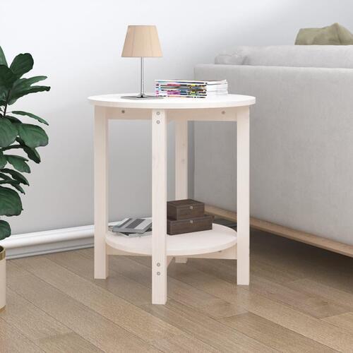 Sofabord Ø 55x60 cm massivt fyrretræ hvid