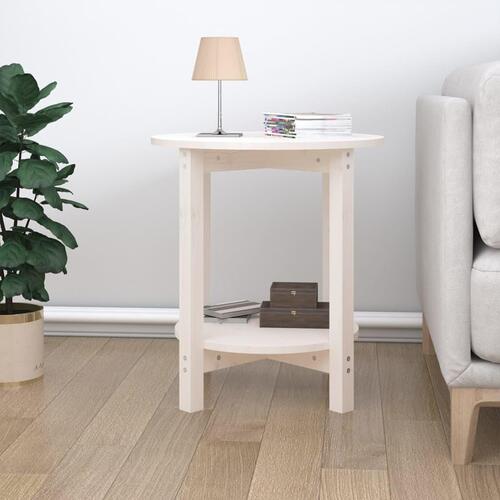 Sofabord Ø 55x60 cm massivt fyrretræ hvid