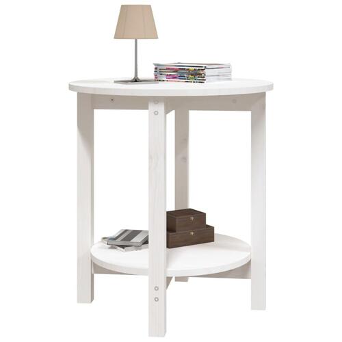 Sofabord Ø 55x60 cm massivt fyrretræ hvid