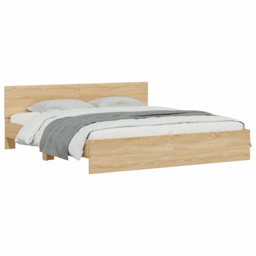 Sengeramme med sengegavl og LED-lys 180 x 200 cm - sonoma-eg