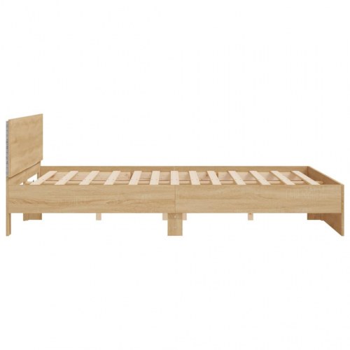 Sengeramme med sengegavl og LED-lys 180 x 200 cm - sonoma-eg