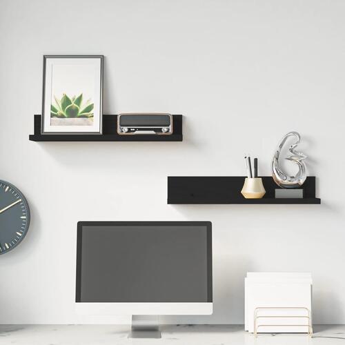 Væghylder 2 stk. 50x11x9 cm massivt fyrretræ sort