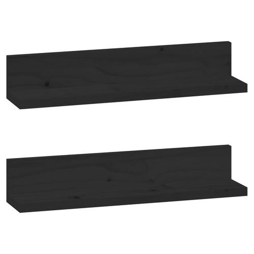 Væghylder 2 stk. 50x11x9 cm massivt fyrretræ sort