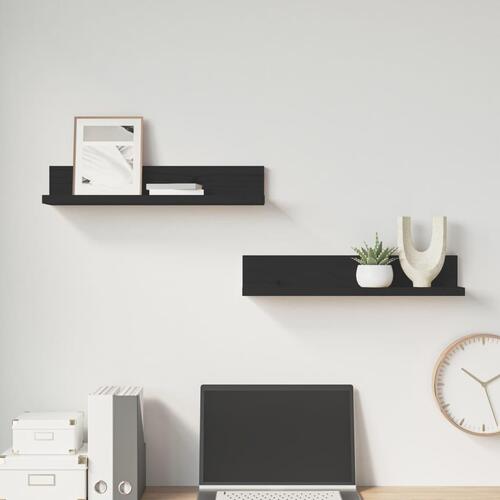 Væghylder 2 stk. 50x11x9 cm massivt fyrretræ sort