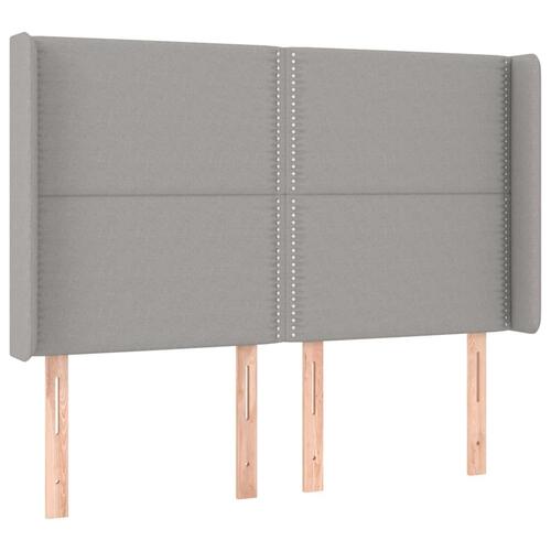 Sengegavl med kanter 147x16x118/128 cm stof lysegrå