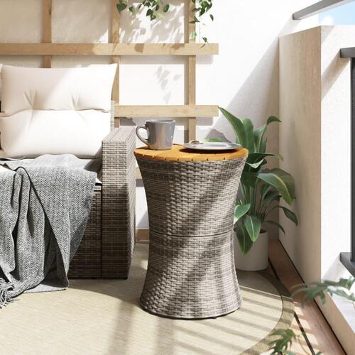 Sidebord trommeformet polyrattan og massivt træ grå