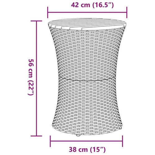 Sidebord trommeformet polyrattan og massivt træ grå