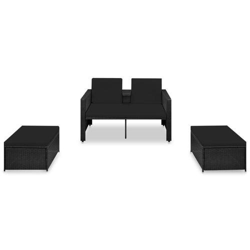 Loungesæt til haven 3 dele med hynder polyrattan sort
