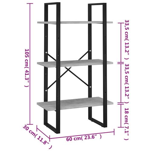 Opbevaringsreol 60x30x105 cm konstrueret træ betongrå