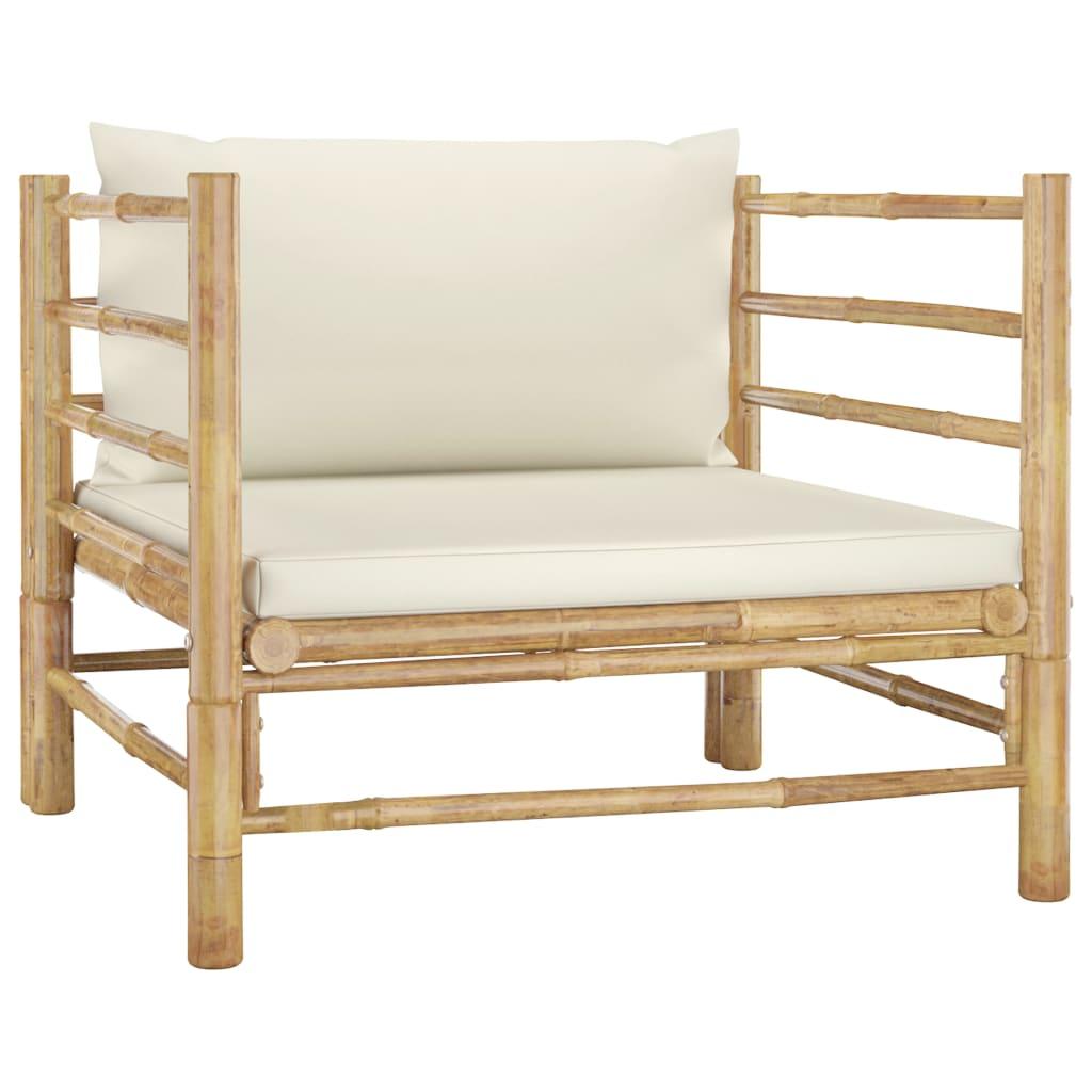 Havesofa med cremehvide hynder bambus