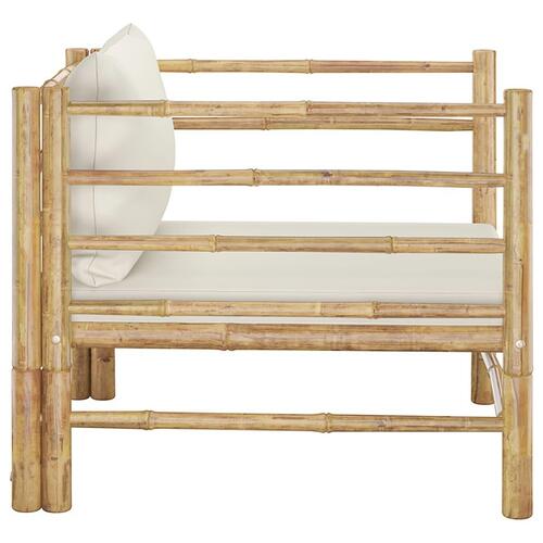 Havesofa med cremehvide hynder bambus