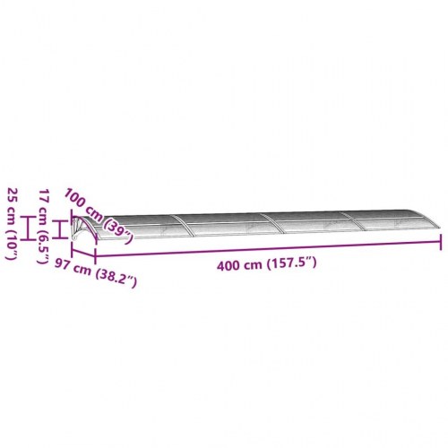 Dørmarkise i grå polycarbonat 400 × 100 cm