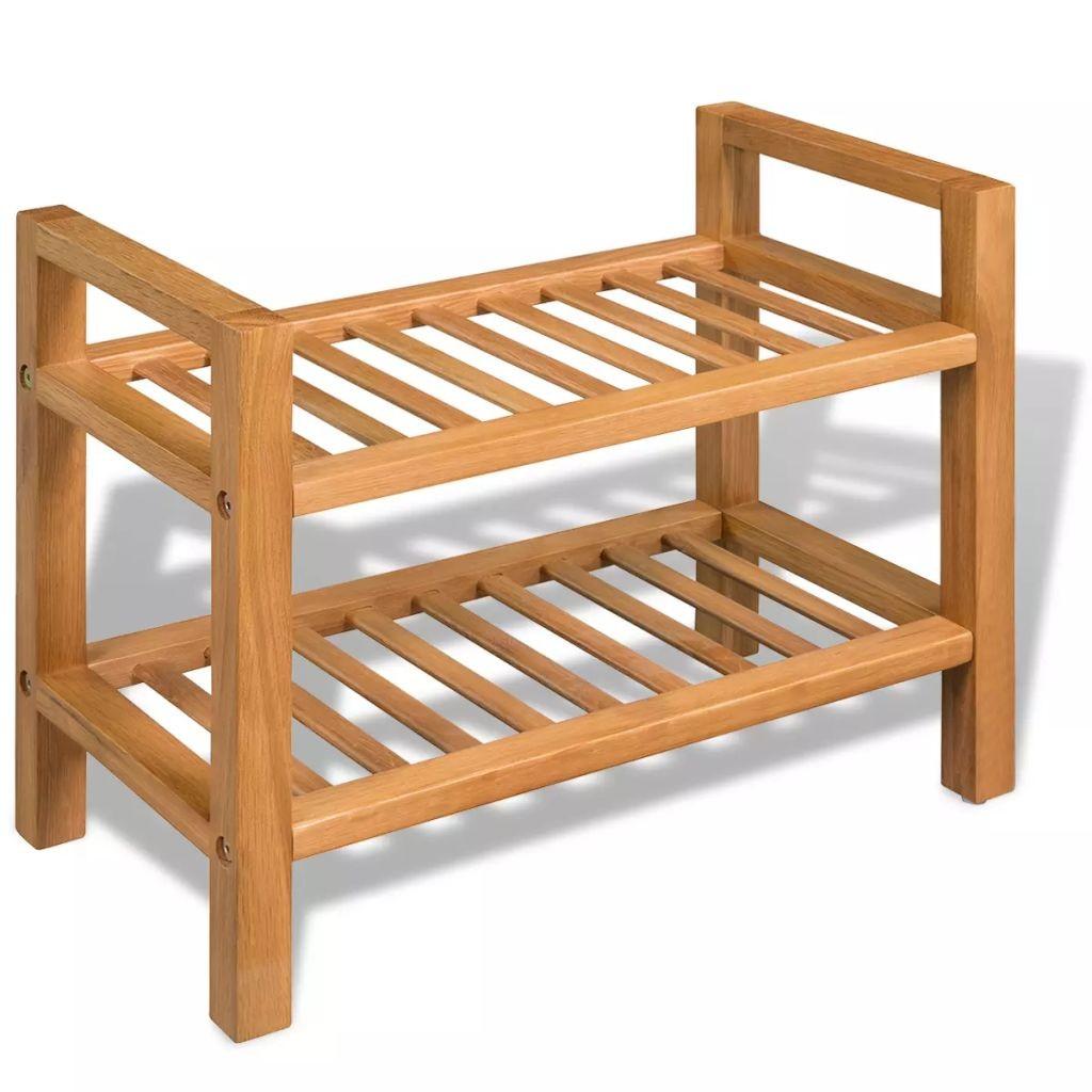 Skostativ med 2 hylder 49,5x27x40 cm massivt egetræ