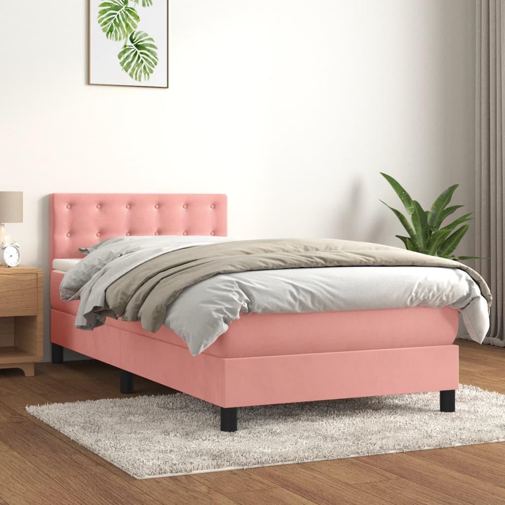 Kontinentalseng med madras 90×190 cm i fløjl - pink billede