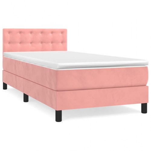 Kontinentalseng med madras 90×190 cm i fløjl - pink