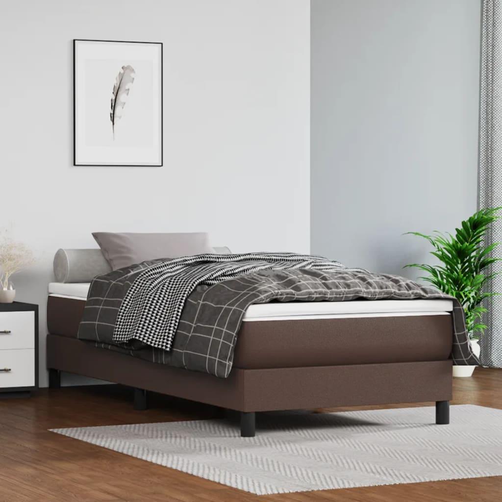 Springmadras med pocketfjedre 90x200x20 cm kunstlæder brun