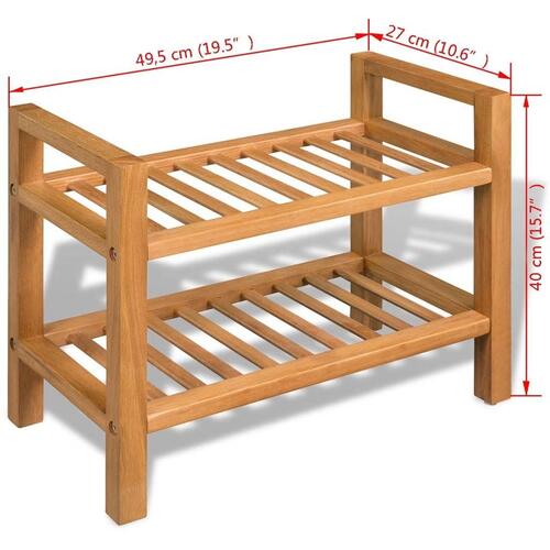 Skostativ med 2 hylder 49,5x27x40 cm massivt egetræ