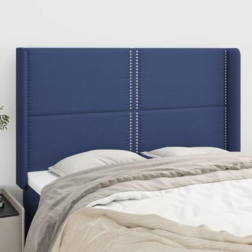 Sengegavl med kanter 147x16x118/128 cm stof blå