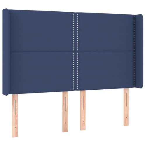 Sengegavl med kanter 147x16x118/128 cm stof blå