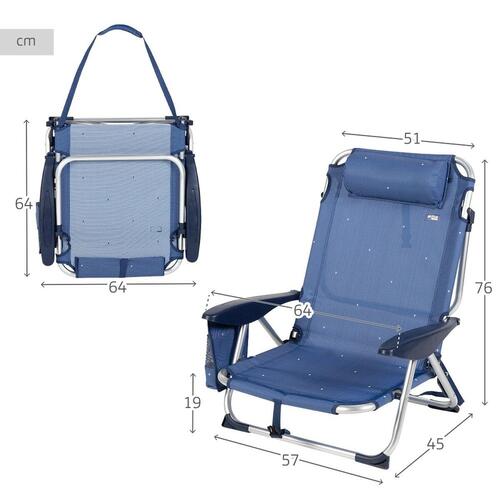 Strandstol Aktive Foldbar Marineblå 51 x 76 x 45 cm (2 enheder)