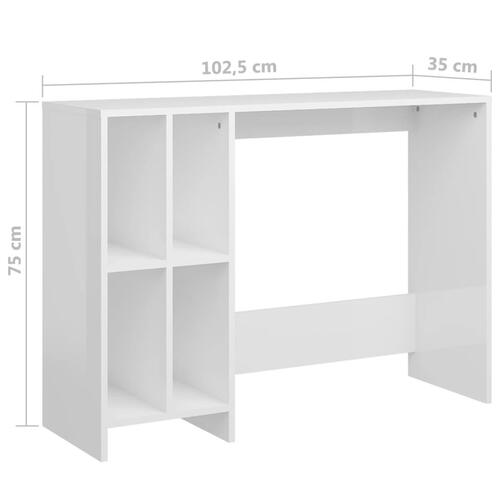 Skrivebord 102,5x35x75 cm konstrueret træ hvid højglans