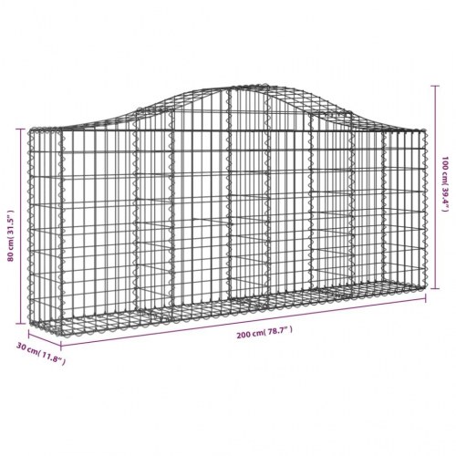Buet gabionkurv 200×30×80/100 cm i galvaniseret jern - sølvfarvet
