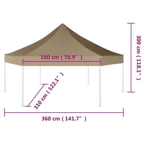 Sekskantet pop op-telt 3,6x3,1 m foldbart 220 g/m² gråbrun
