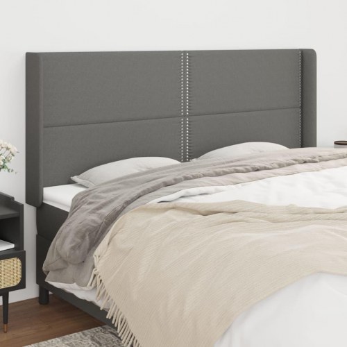 Sengegavl med kanter 163x16x118/128 cm stof mørkegrå