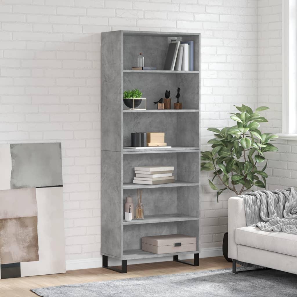 Reol 69,5x32,5x180 cm konstrueret træ betongrå