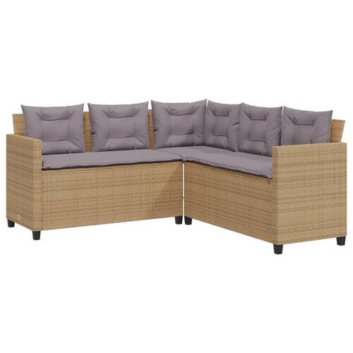 Havesofa med bord og hynder L-formet polyrattan beige