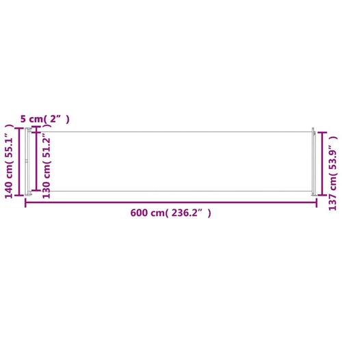 Sammenrullelig sidemarkise til terrassen 140x600 cm cremefarvet